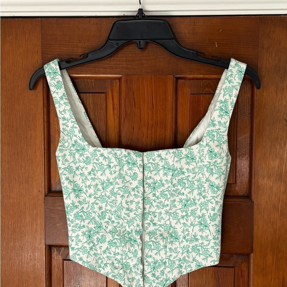 Zara Floral Corset Top - Green and White